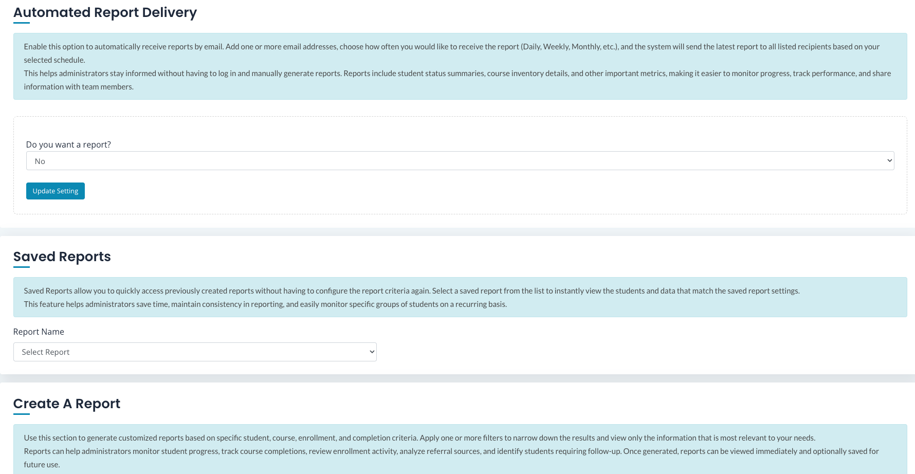 Set Up Emailed or Saved Reports